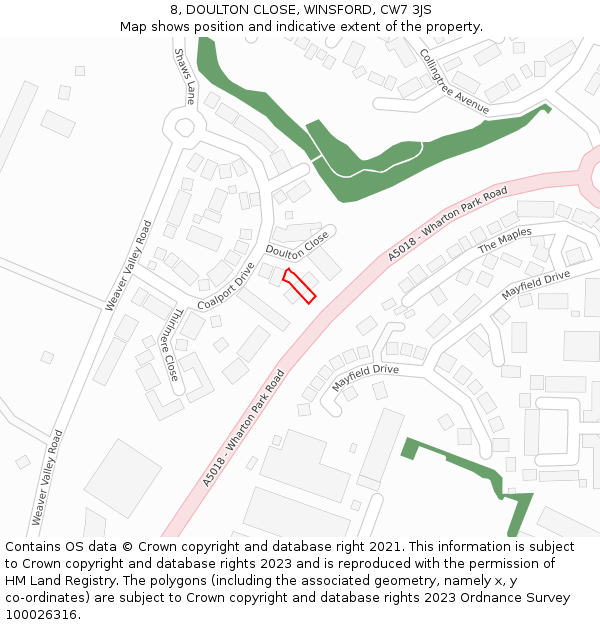 8, DOULTON CLOSE, WINSFORD, CW7 3JS: Location map and indicative extent of plot