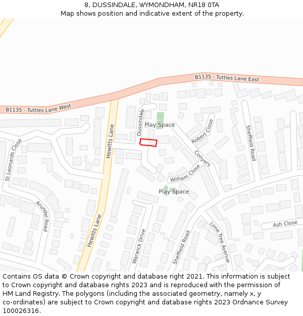 8, DUSSINDALE, WYMONDHAM, NR18 0TA: Location map and indicative extent of plot