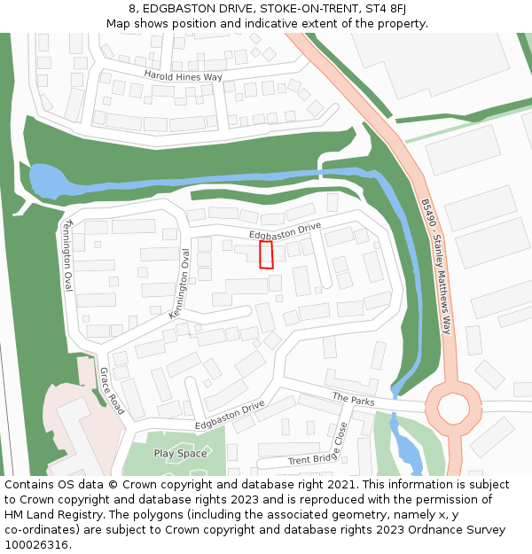 8, EDGBASTON DRIVE, STOKE-ON-TRENT, ST4 8FJ: Location map and indicative extent of plot