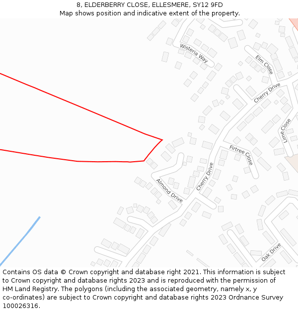 8, ELDERBERRY CLOSE, ELLESMERE, SY12 9FD: Location map and indicative extent of plot