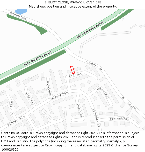 8, ELIOT CLOSE, WARWICK, CV34 5RE: Location map and indicative extent of plot