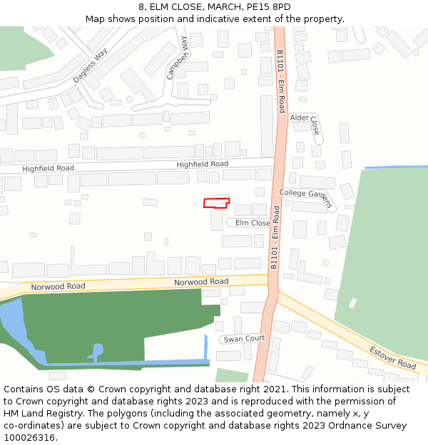 8, ELM CLOSE, MARCH, PE15 8PD: Location map and indicative extent of plot