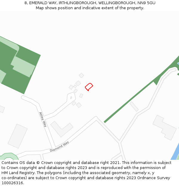8, EMERALD WAY, IRTHLINGBOROUGH, WELLINGBOROUGH, NN9 5GU: Location map and indicative extent of plot