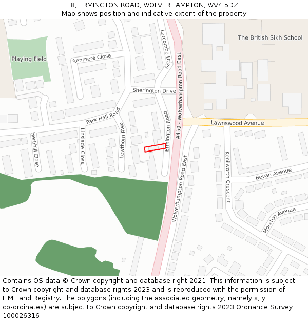 8, ERMINGTON ROAD, WOLVERHAMPTON, WV4 5DZ: Location map and indicative extent of plot