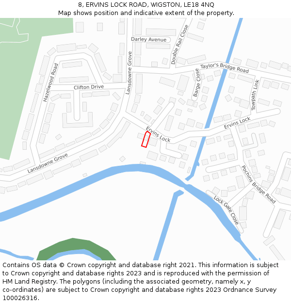 8, ERVINS LOCK ROAD, WIGSTON, LE18 4NQ: Location map and indicative extent of plot