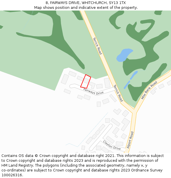 8, FAIRWAYS DRIVE, WHITCHURCH, SY13 1TX: Location map and indicative extent of plot