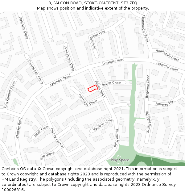8, FALCON ROAD, STOKE-ON-TRENT, ST3 7FQ: Location map and indicative extent of plot