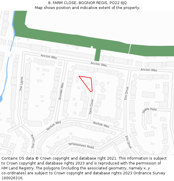 8, FARM CLOSE, BOGNOR REGIS, PO22 6JQ: Location map and indicative extent of plot