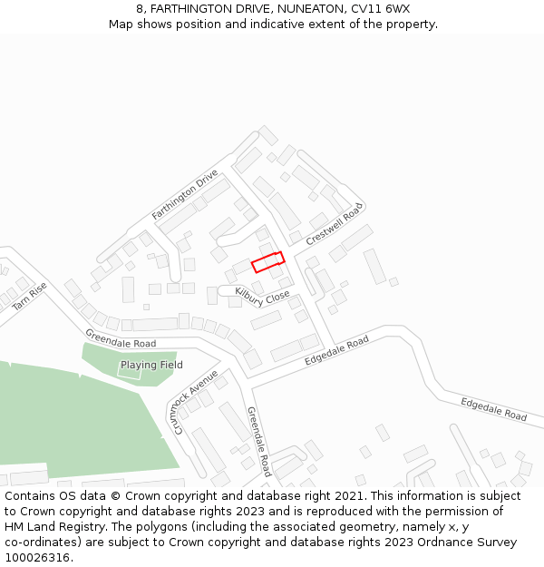 8, FARTHINGTON DRIVE, NUNEATON, CV11 6WX: Location map and indicative extent of plot