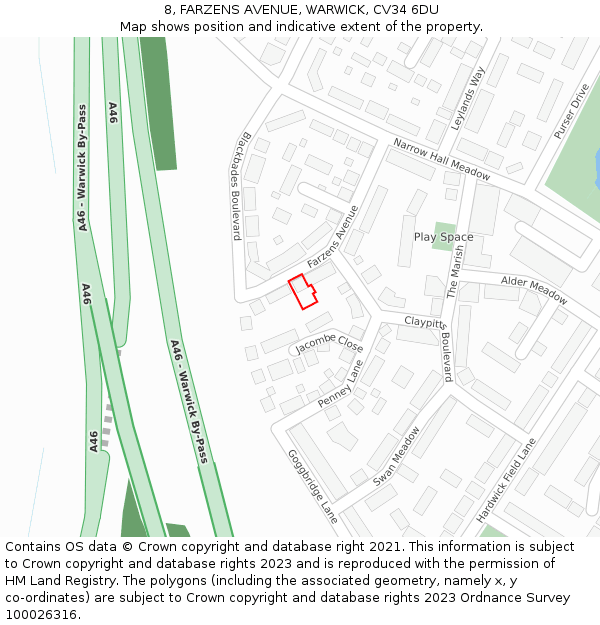 8, FARZENS AVENUE, WARWICK, CV34 6DU: Location map and indicative extent of plot