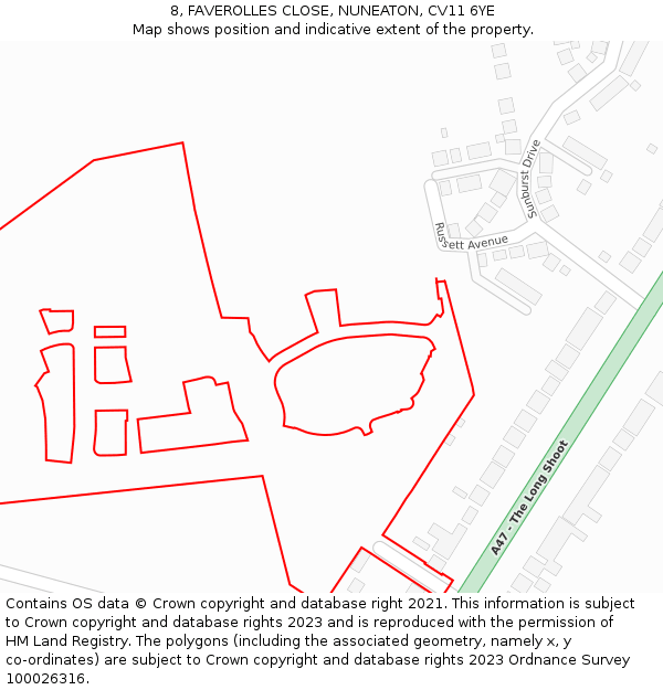 8, FAVEROLLES CLOSE, NUNEATON, CV11 6YE: Location map and indicative extent of plot