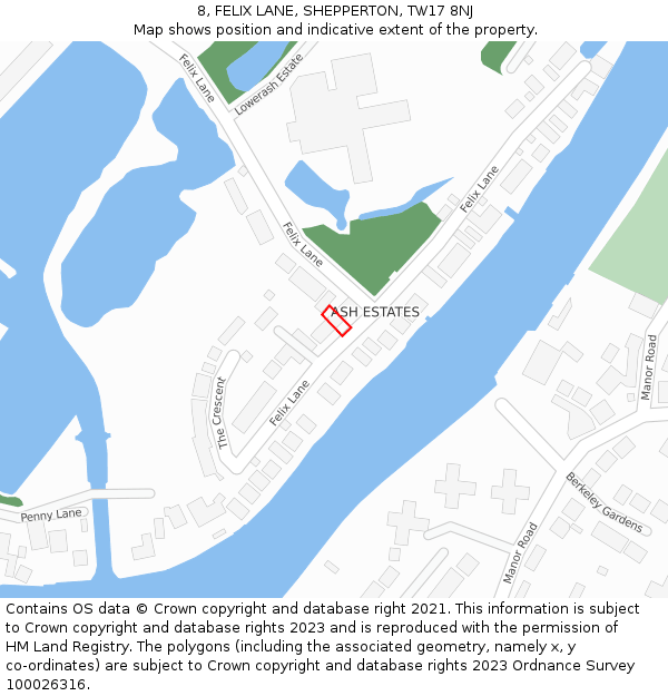 8, FELIX LANE, SHEPPERTON, TW17 8NJ: Location map and indicative extent of plot