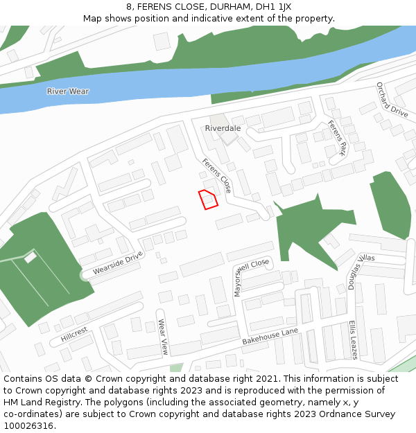 8, FERENS CLOSE, DURHAM, DH1 1JX: Location map and indicative extent of plot
