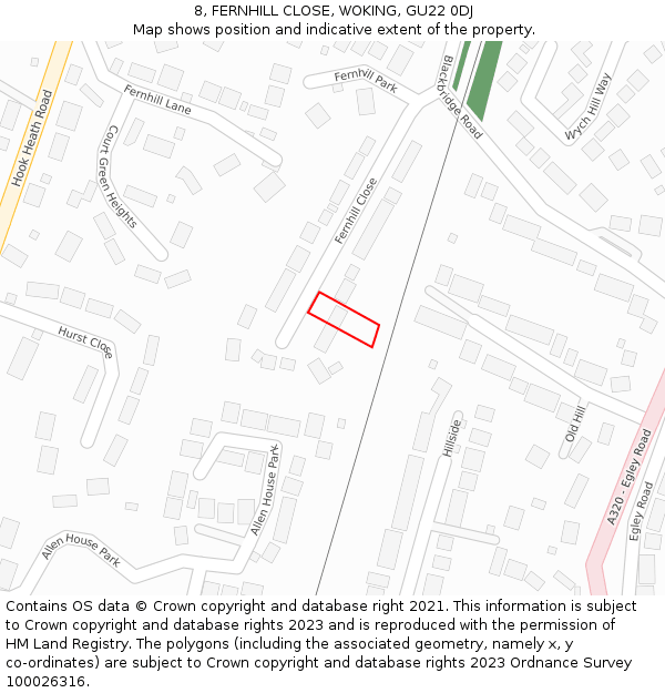 8, FERNHILL CLOSE, WOKING, GU22 0DJ: Location map and indicative extent of plot