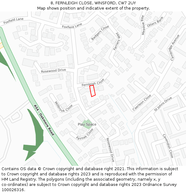 8, FERNLEIGH CLOSE, WINSFORD, CW7 2UY: Location map and indicative extent of plot