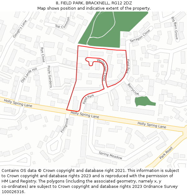 8, FIELD PARK, BRACKNELL, RG12 2DZ: Location map and indicative extent of plot