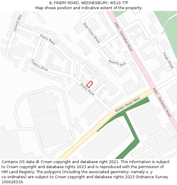 8, FINERY ROAD, WEDNESBURY, WS10 7TF: Location map and indicative extent of plot