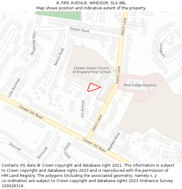 8, FIRS AVENUE, WINDSOR, SL4 4BL: Location map and indicative extent of plot