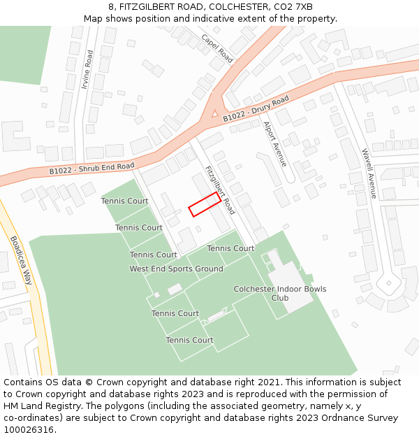 8, FITZGILBERT ROAD, COLCHESTER, CO2 7XB: Location map and indicative extent of plot