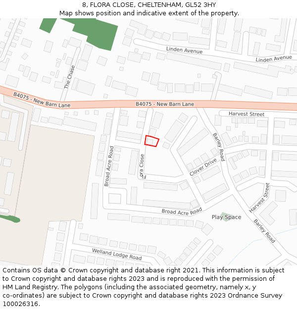 8, FLORA CLOSE, CHELTENHAM, GL52 3HY: Location map and indicative extent of plot