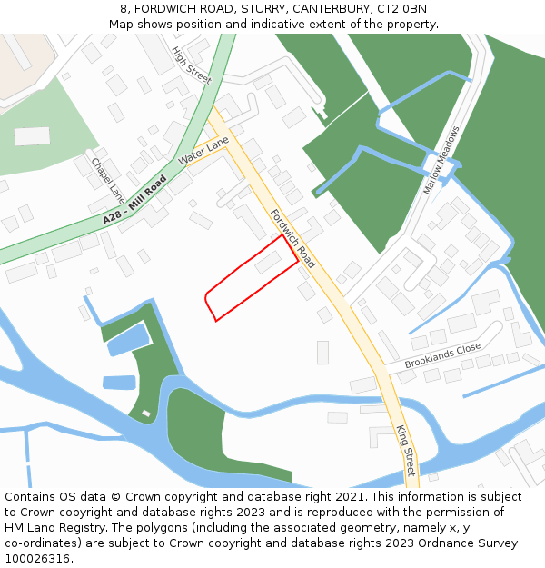 8, FORDWICH ROAD, STURRY, CANTERBURY, CT2 0BN: Location map and indicative extent of plot