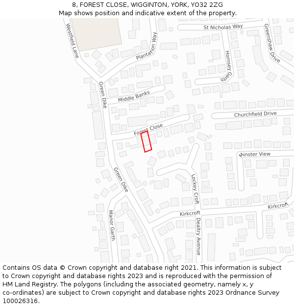 8, FOREST CLOSE, WIGGINTON, YORK, YO32 2ZG: Location map and indicative extent of plot