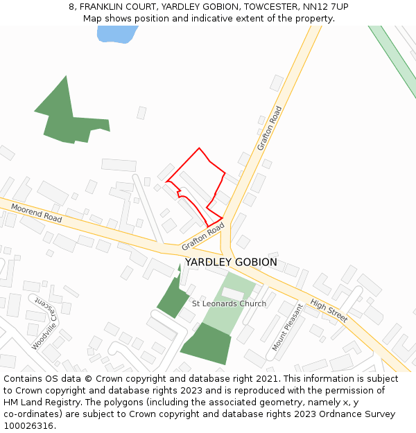 8, FRANKLIN COURT, YARDLEY GOBION, TOWCESTER, NN12 7UP: Location map and indicative extent of plot