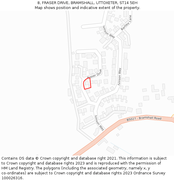 8, FRASER DRIVE, BRAMSHALL, UTTOXETER, ST14 5EH: Location map and indicative extent of plot