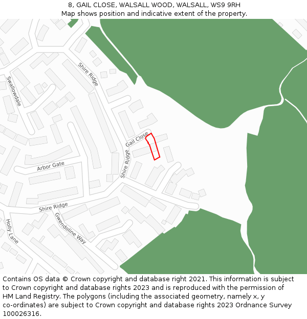 8, GAIL CLOSE, WALSALL WOOD, WALSALL, WS9 9RH: Location map and indicative extent of plot