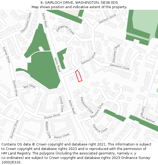 8, GAIRLOCH DRIVE, WASHINGTON, NE38 0DS: Location map and indicative extent of plot