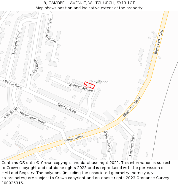 8, GAMBRELL AVENUE, WHITCHURCH, SY13 1GT: Location map and indicative extent of plot