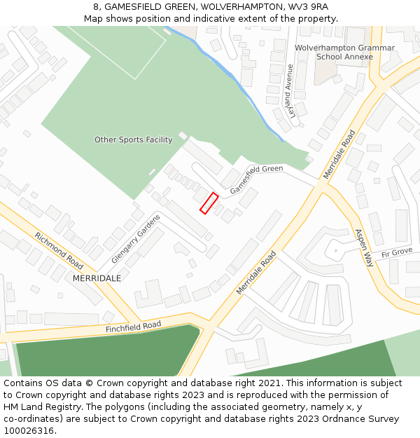 8, GAMESFIELD GREEN, WOLVERHAMPTON, WV3 9RA: Location map and indicative extent of plot
