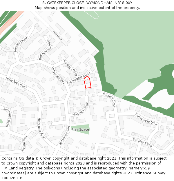 8, GATEKEEPER CLOSE, WYMONDHAM, NR18 0XY: Location map and indicative extent of plot