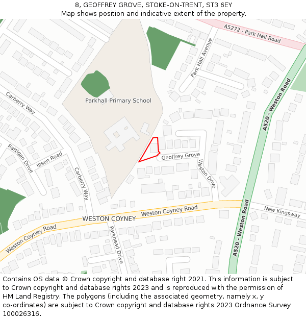 8, GEOFFREY GROVE, STOKE-ON-TRENT, ST3 6EY: Location map and indicative extent of plot