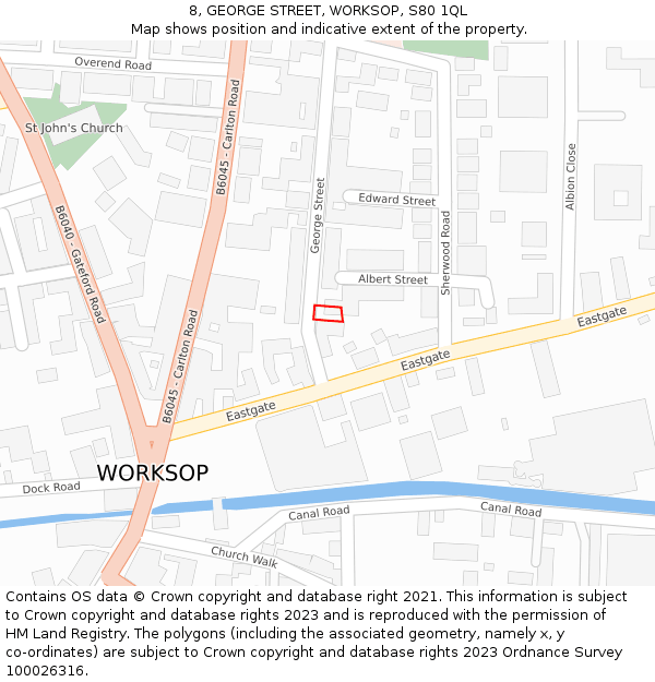 8, GEORGE STREET, WORKSOP, S80 1QL: Location map and indicative extent of plot