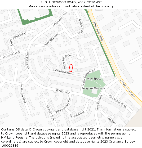 8, GILLINGWOOD ROAD, YORK, YO30 4ST: Location map and indicative extent of plot
