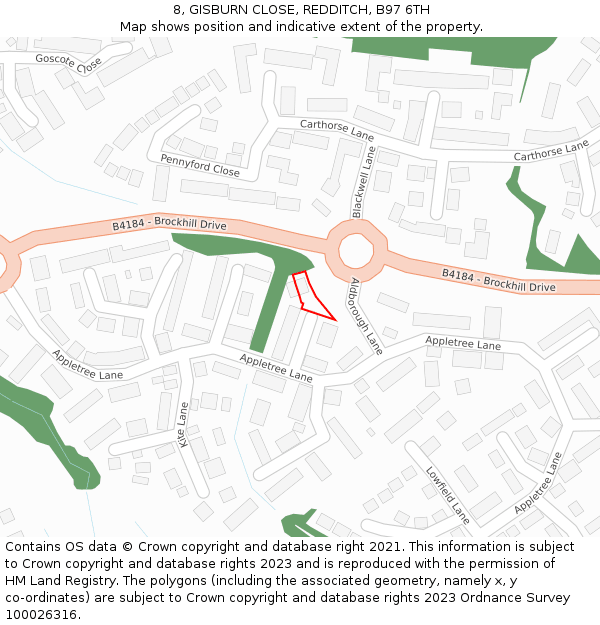 8, GISBURN CLOSE, REDDITCH, B97 6TH: Location map and indicative extent of plot