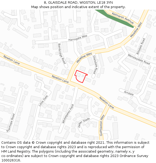 8, GLAISDALE ROAD, WIGSTON, LE18 3YN: Location map and indicative extent of plot