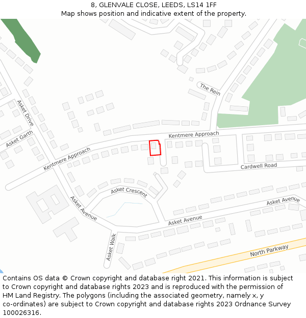 8, GLENVALE CLOSE, LEEDS, LS14 1FF: Location map and indicative extent of plot