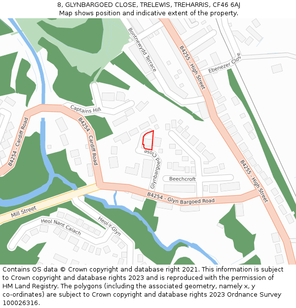 8, GLYNBARGOED CLOSE, TRELEWIS, TREHARRIS, CF46 6AJ: Location map and indicative extent of plot