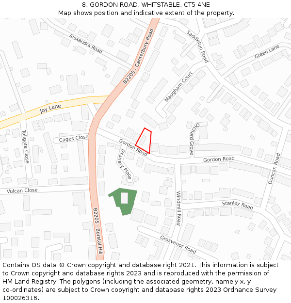 8, GORDON ROAD, WHITSTABLE, CT5 4NE: Location map and indicative extent of plot