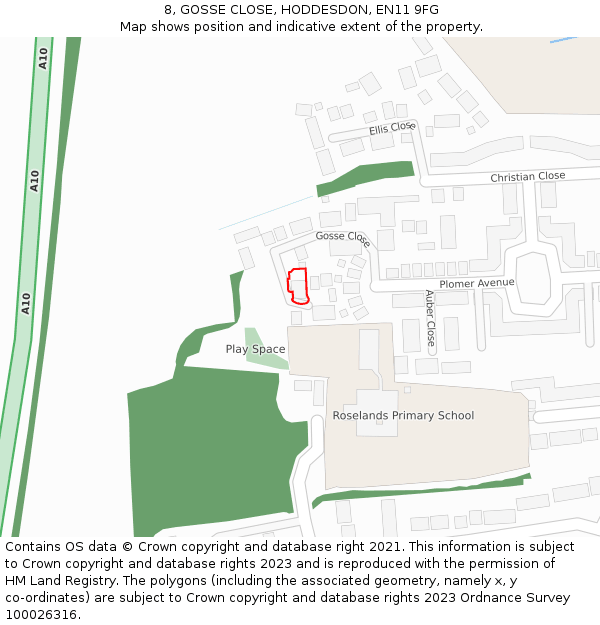 8, GOSSE CLOSE, HODDESDON, EN11 9FG: Location map and indicative extent of plot