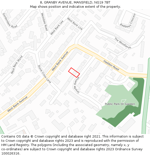 8, GRANBY AVENUE, MANSFIELD, NG19 7BT: Location map and indicative extent of plot