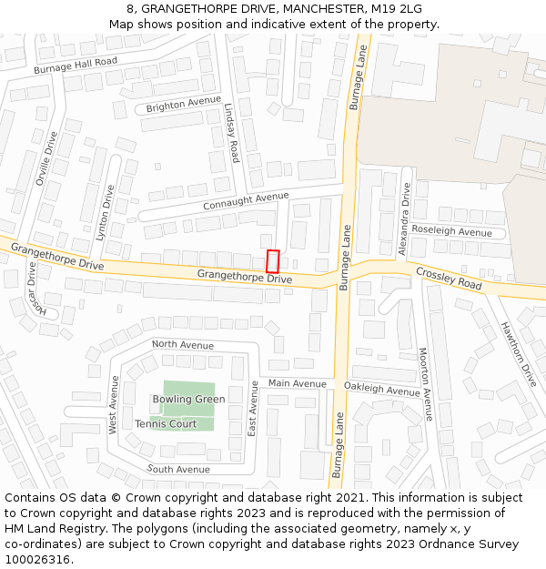 8, GRANGETHORPE DRIVE, MANCHESTER, M19 2LG: Location map and indicative extent of plot