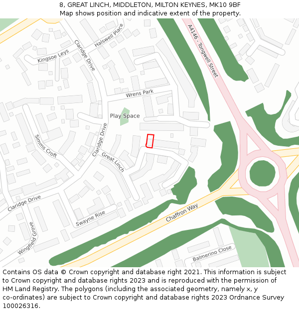 8, GREAT LINCH, MIDDLETON, MILTON KEYNES, MK10 9BF: Location map and indicative extent of plot