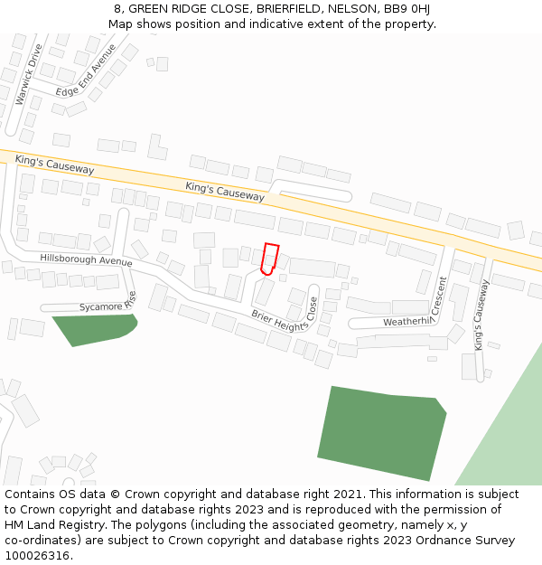 8, GREEN RIDGE CLOSE, BRIERFIELD, NELSON, BB9 0HJ: Location map and indicative extent of plot