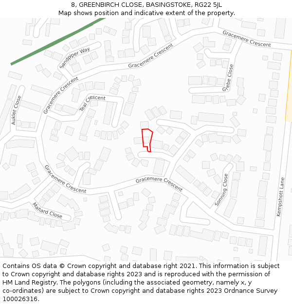 8, GREENBIRCH CLOSE, BASINGSTOKE, RG22 5JL: Location map and indicative extent of plot