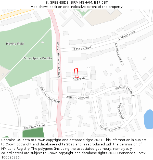 8, GREENSIDE, BIRMINGHAM, B17 0BT: Location map and indicative extent of plot