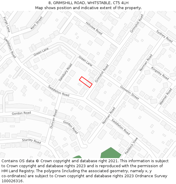 8, GRIMSHILL ROAD, WHITSTABLE, CT5 4LH: Location map and indicative extent of plot