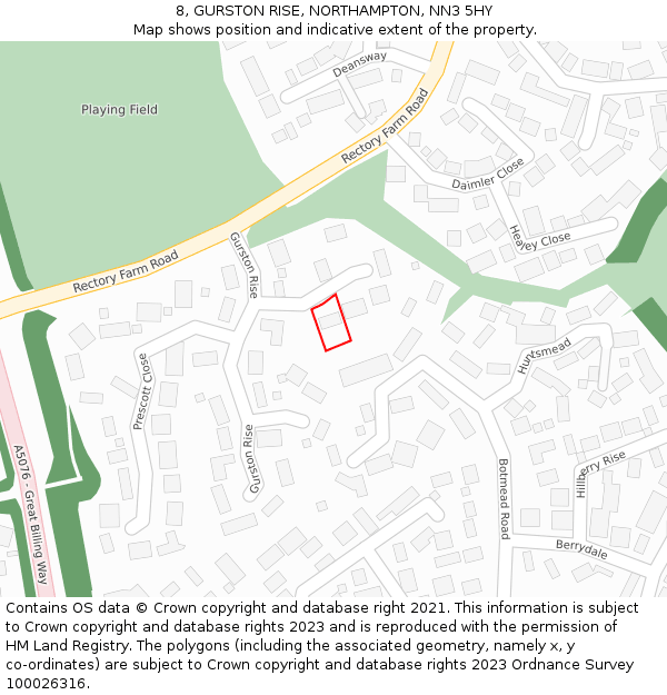 8, GURSTON RISE, NORTHAMPTON, NN3 5HY: Location map and indicative extent of plot